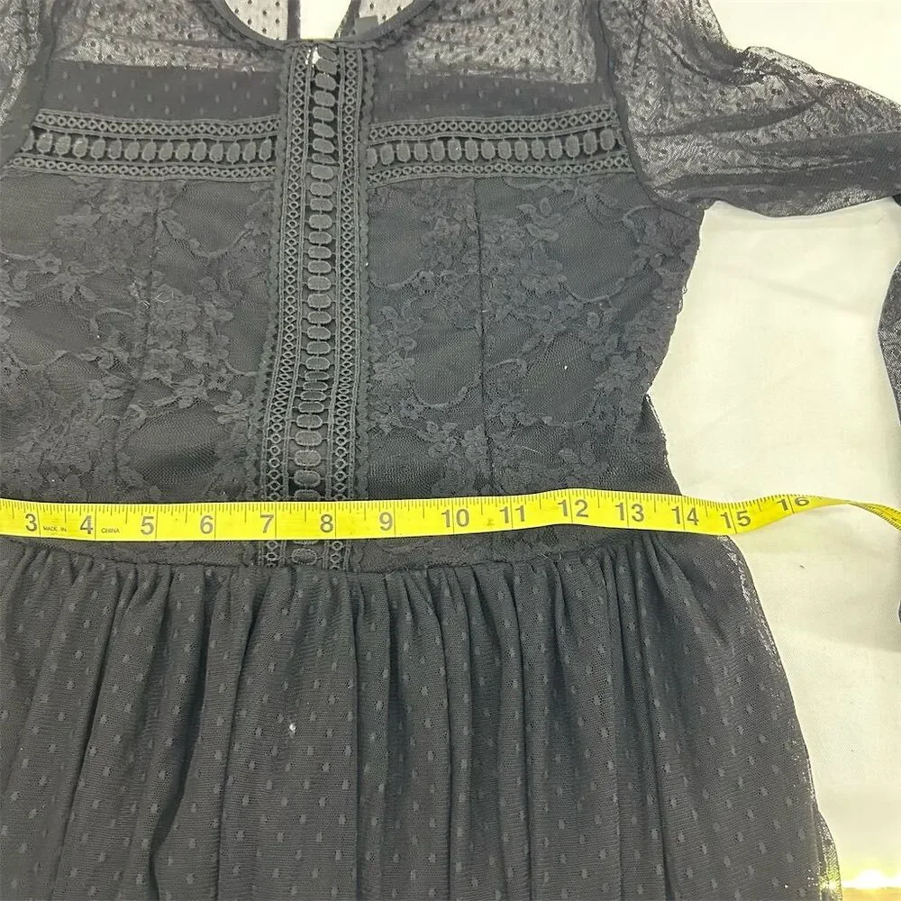 Disney Snow White Black Lace Swing Dress M Polka Dot Party Long Sleeve - Picture 10 of 11